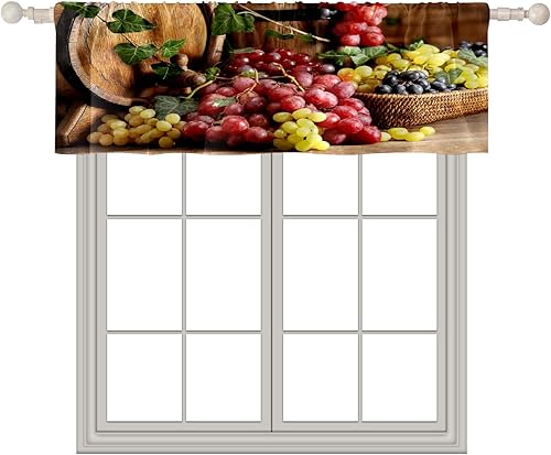 Miniatura 9 de Cenefas de cortina para ventanas, uvas frescas, vino tinto de Francia, cortinas de tratamiento de ventana con bolsillo para barra, cortinas opacas