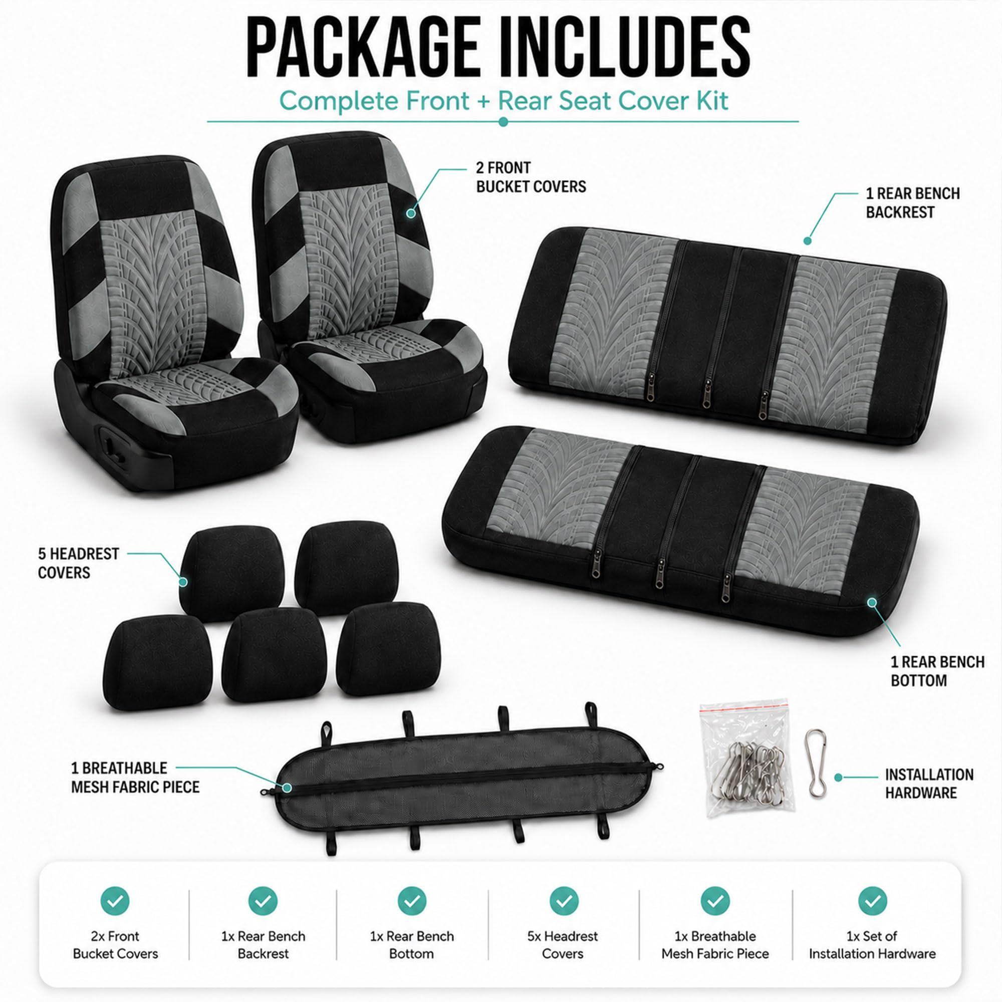 FH GROUP Juego Completo de Fundas de Asiento de automóvil, de Tela, Ajuste Universal, compatibles con Bolsa de Aire, Asiento Trasero Dividido, Lavables, para SUV, sedán