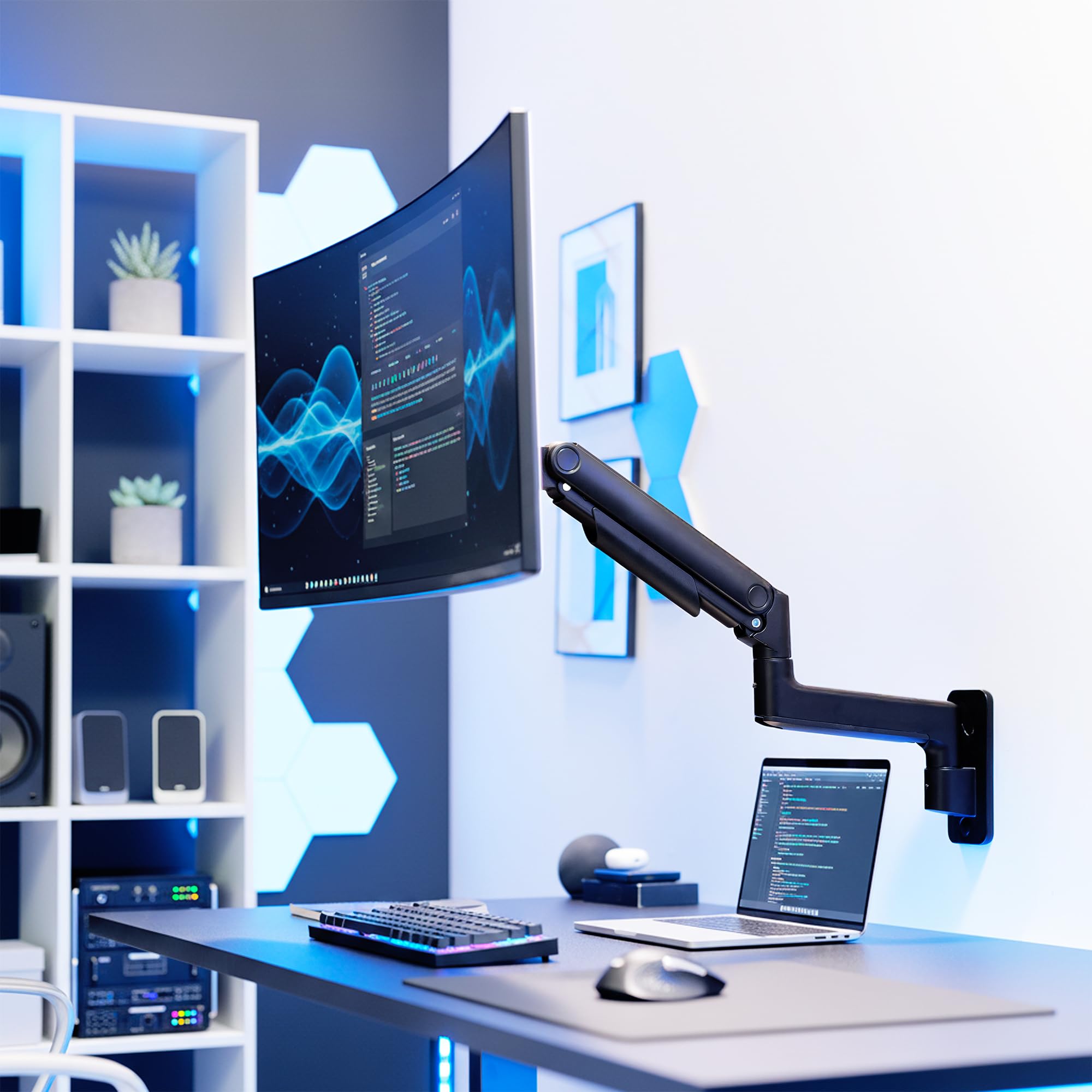 Soporte de Pared con Contrapeso para Monitor Ultrawide Vivo para Pantallas de hasta 49 Pulgadas, Soporta 44 lbs, Movimiento Completo, VESA Máx. 100x100, Negro, MOUNT-V101V