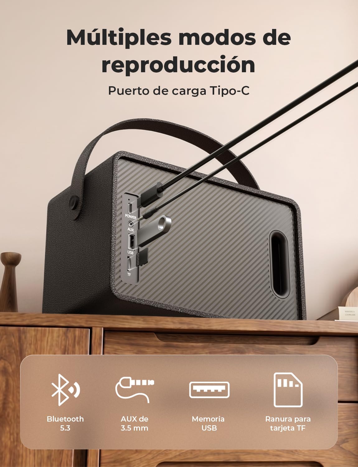 RIENOK Altavoz Bluetooth 40W Potente Woofer 90mm Tweeter Seta 30mm, 15H