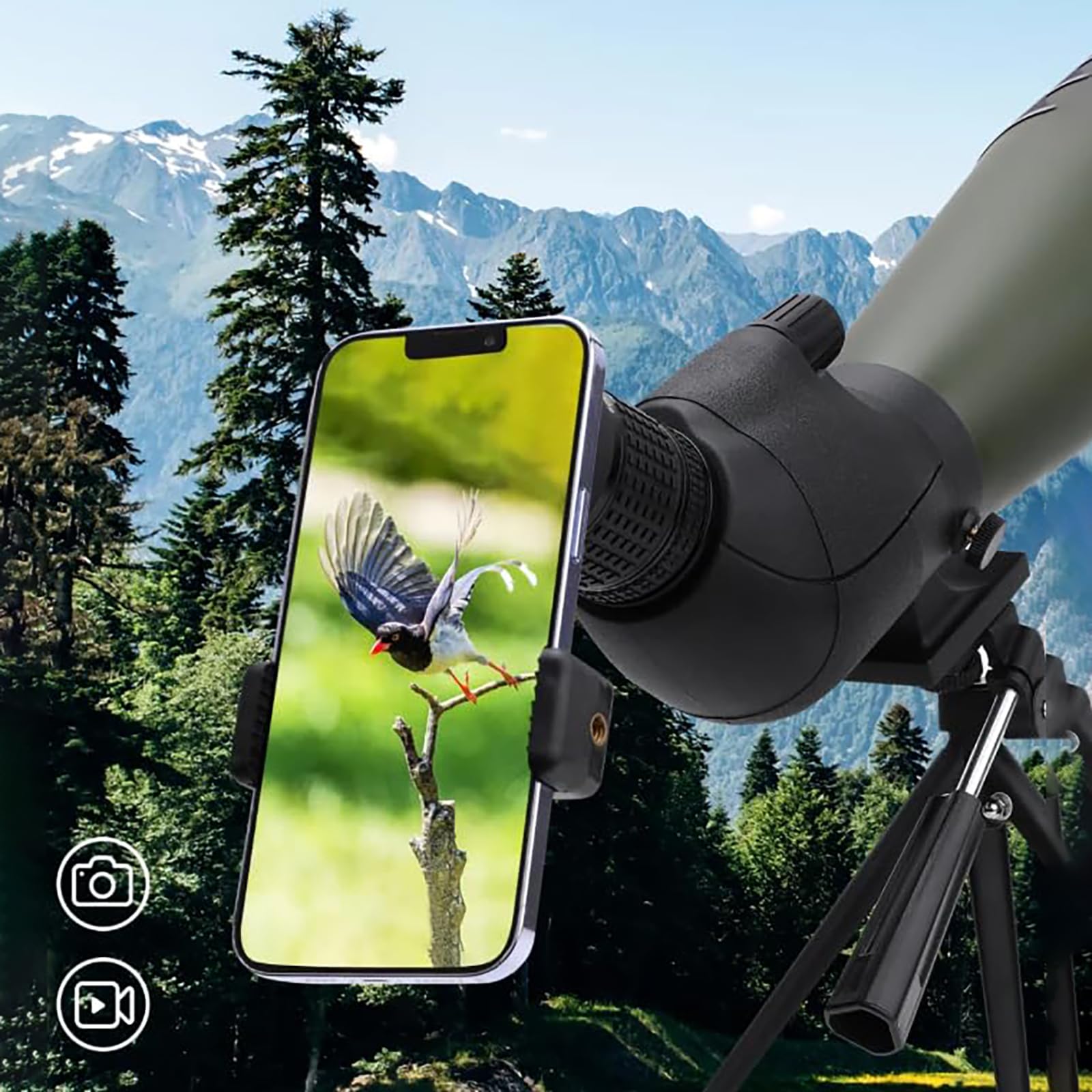 Bosco C9 Fernglas HD-7 Spektiv 25-75x80 mm Zoomobjektiv für Jagd Vogelbeobachtung mit Stativ Tragetasche Smartphone-Adapter