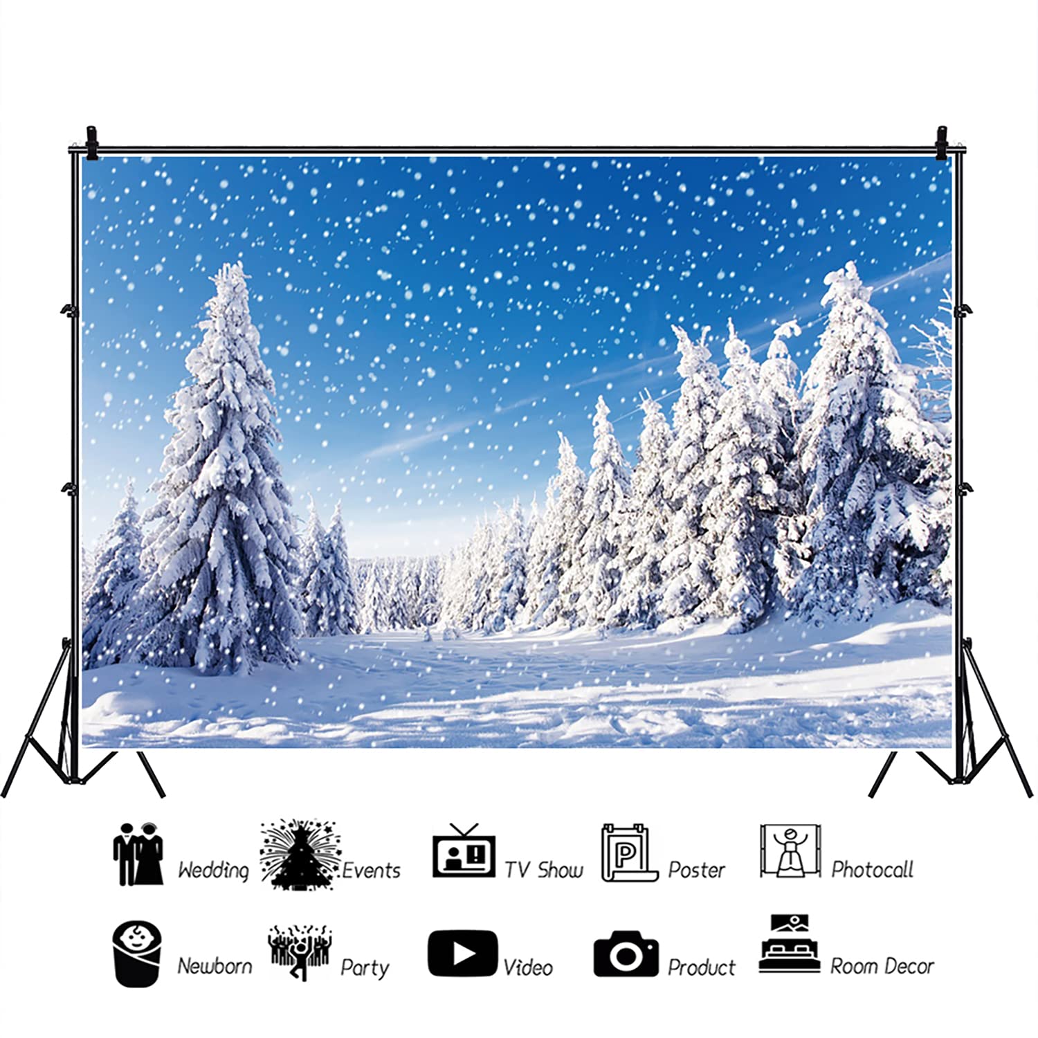 Renaiss 7x5ft Winter Forest Landscape Photography Backdrop Snow Covered Tree Path