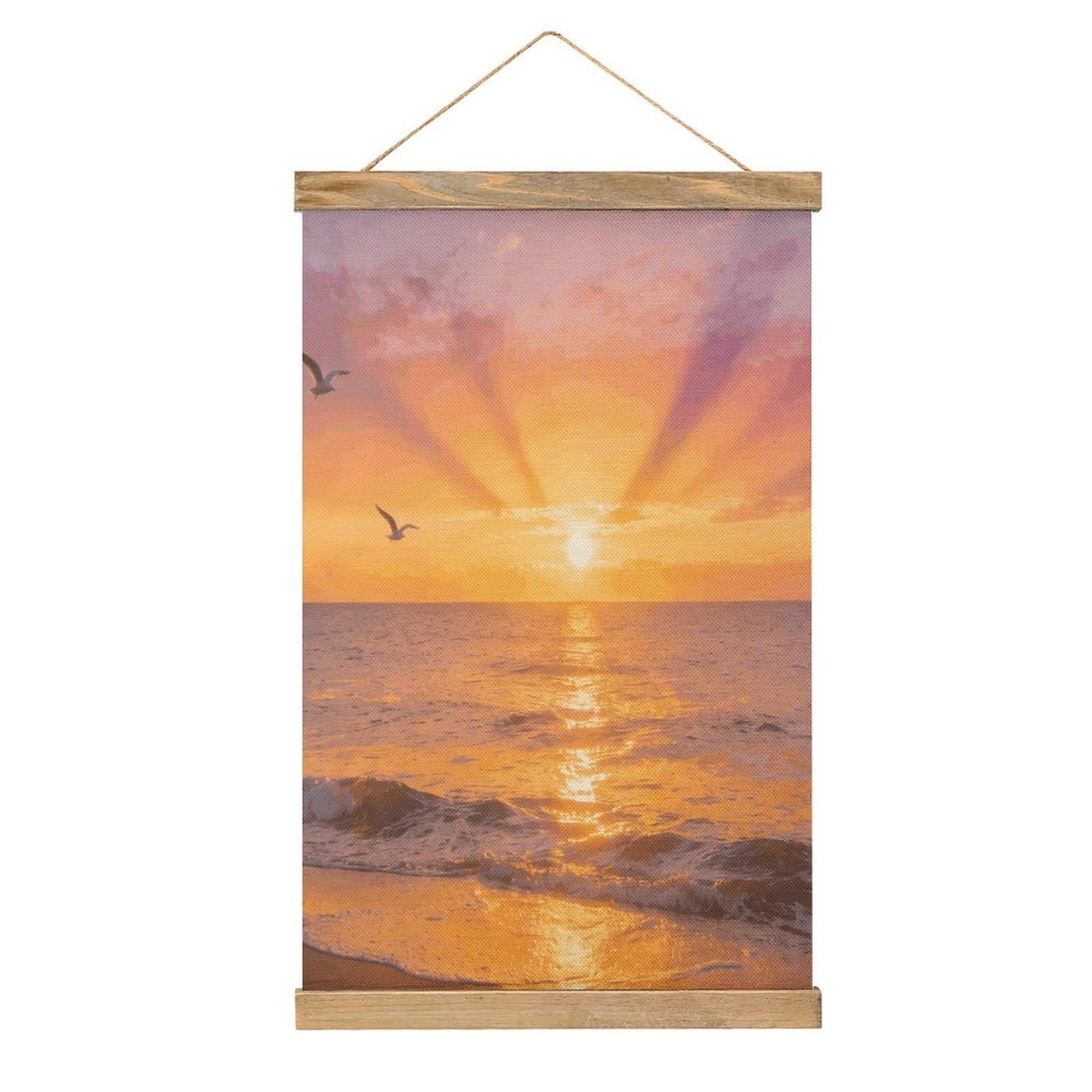 VstaDank Ocean Sunset Poster with Wooden Frame Hanger Art Painting Wall Decor Poster Wall Hanging Wooden Frame 13x20 Wood Poster Hanger for Photo Picture Art Canvas Print Artwork