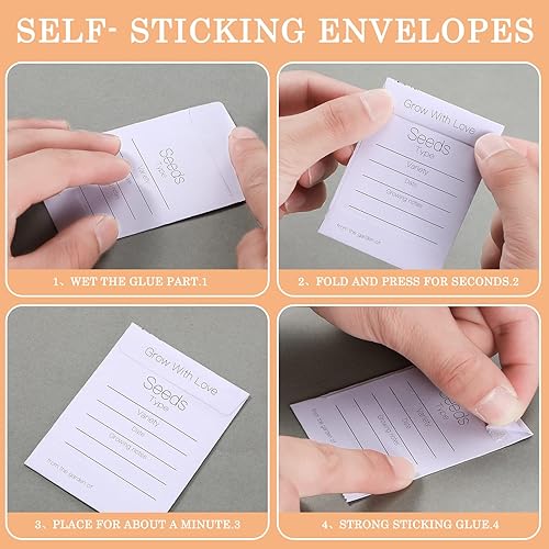 Miniatura 5 de Teling Paquete de 100 unidades de papel kraft sin relleno, sobres rústicos autoadhesivos, sobres de almacenamiento de flores pequeñas, recuerdos de