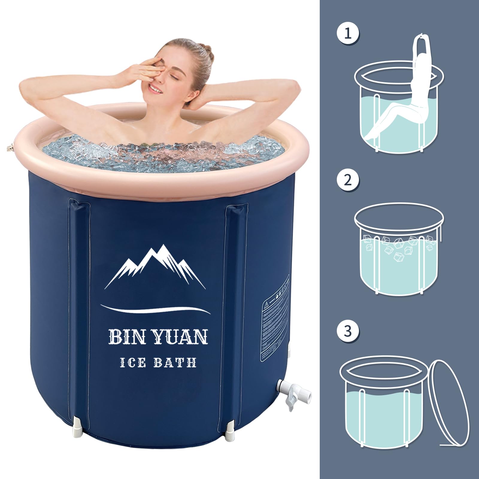 Vasca Da Bagno Pieghevole Gonfiabile Per Adulti Portatile Vasca Da Bagno Autoportante Per Adulti Soaking Spa Bagno Caldo Da Appoggiare Nella Doccia (Blu-Φ75x75cm)