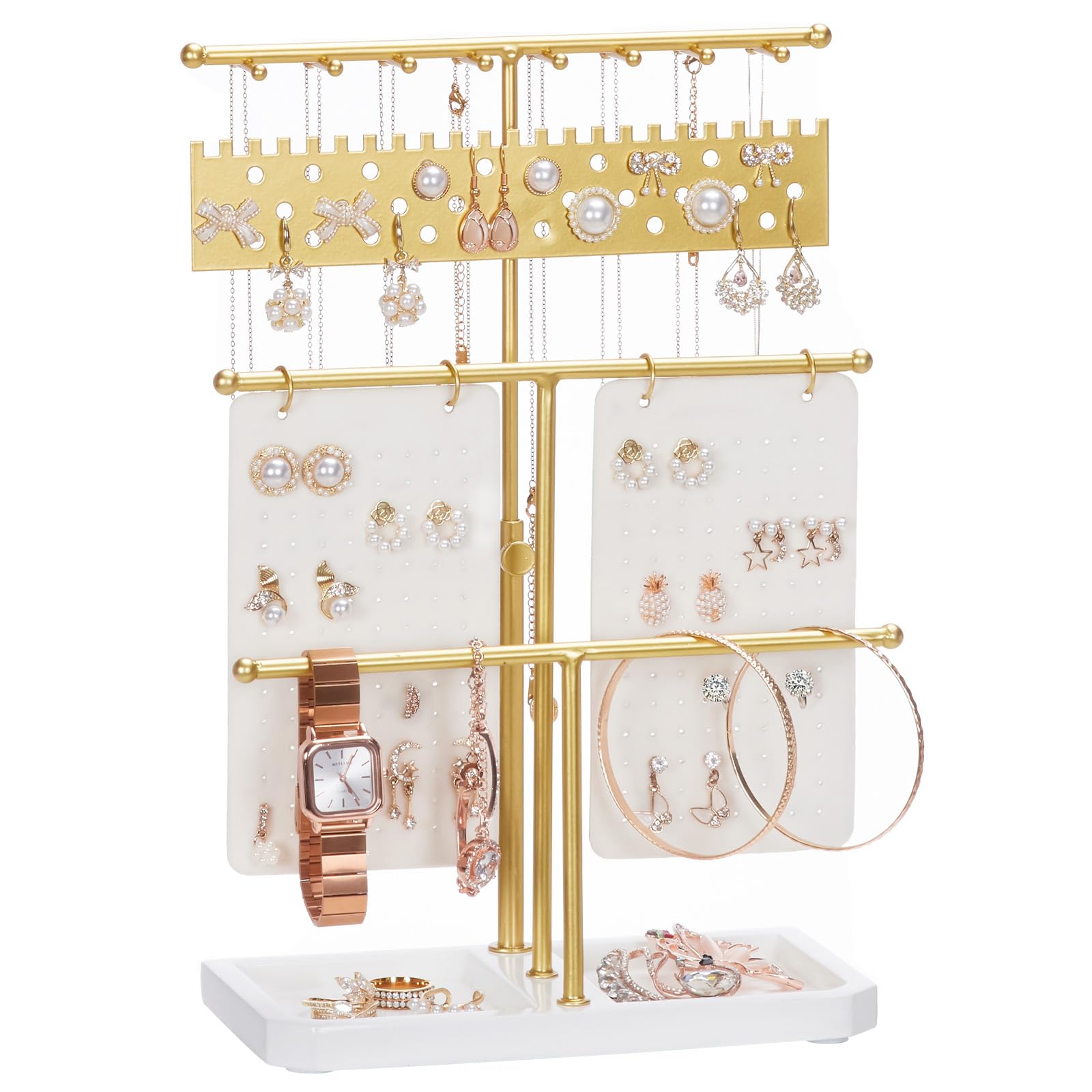 Homde Jewelry Stand Gold for Vanity: Elegant Space Saving Jewelry Holder Organizer for Fashion Women - Large Earring Tree Holder