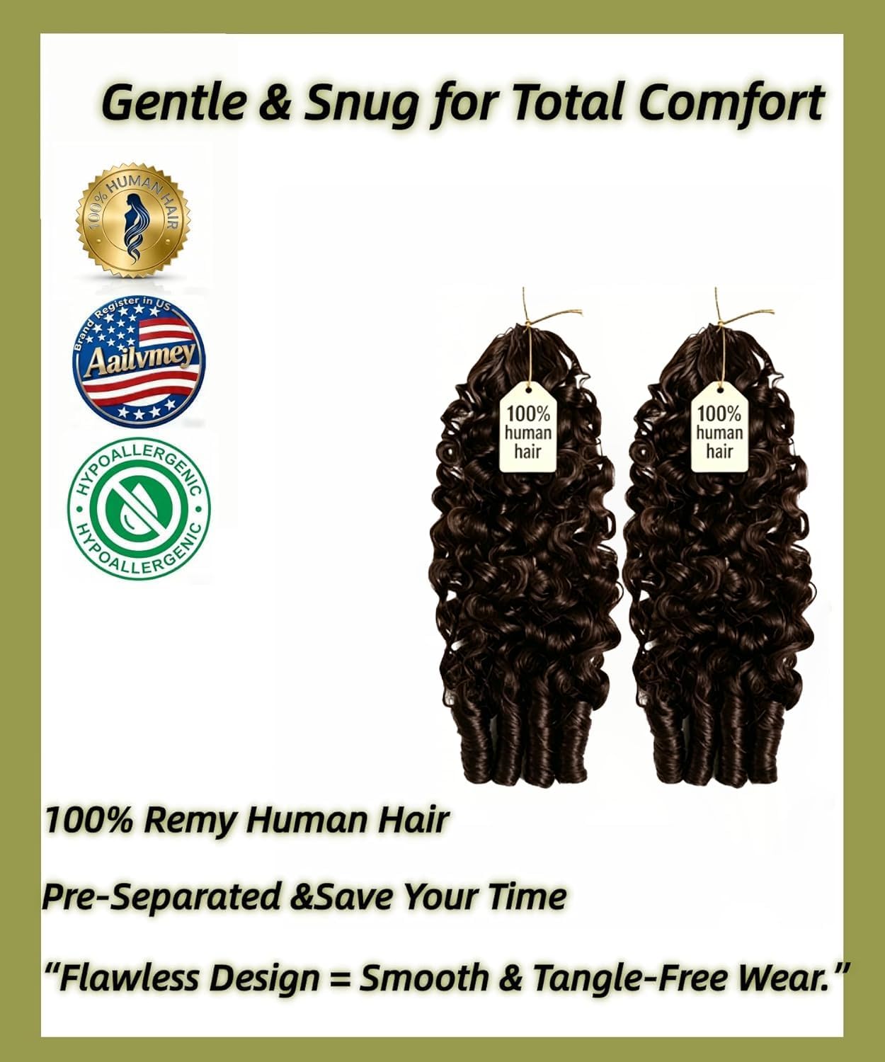 Color 4 Burmese Curly Feather Human Crochet Hair for Black Women 105g Pre-Separated Looped Invisble Curly Bundles Human Hair Reusable Wet and Wavy Remy Hair Extensions Natural Brown 18 Inch