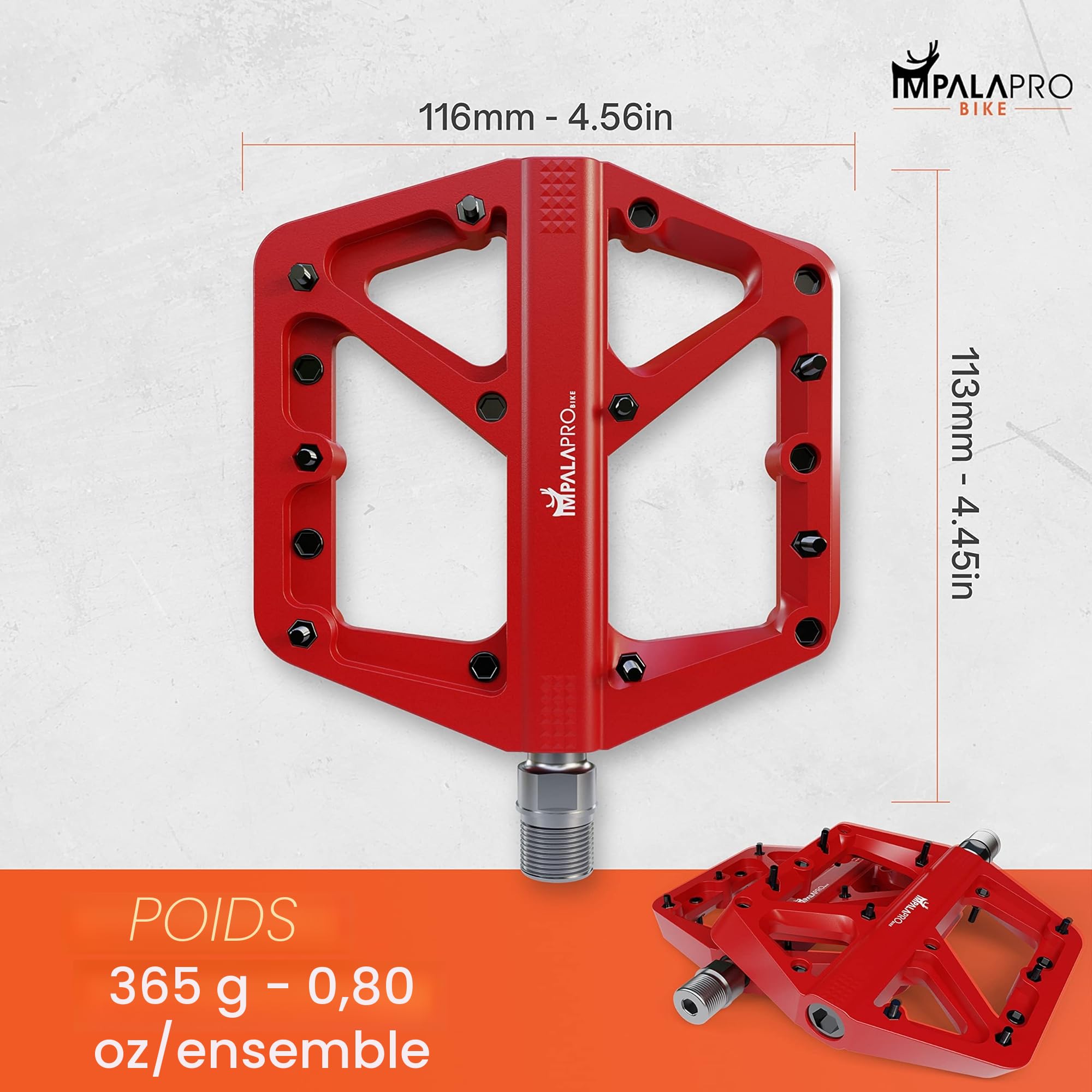 IMPALAPRO Bike – Pédales de vélo en Nylon antidérapantes à Large Plateforme – Pédales de vélo 9/16 Pouces avec roulements étanches et Anti-poussière – VTT – MTB – Vélo de Route – BMX