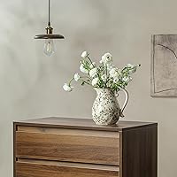 Vista 7 de Jarrón de cerámica verde y blanco con asa, florero rústico para decoración de hogar estilo “chinoiserie”, “grandmillenial” y toscano, jarrón