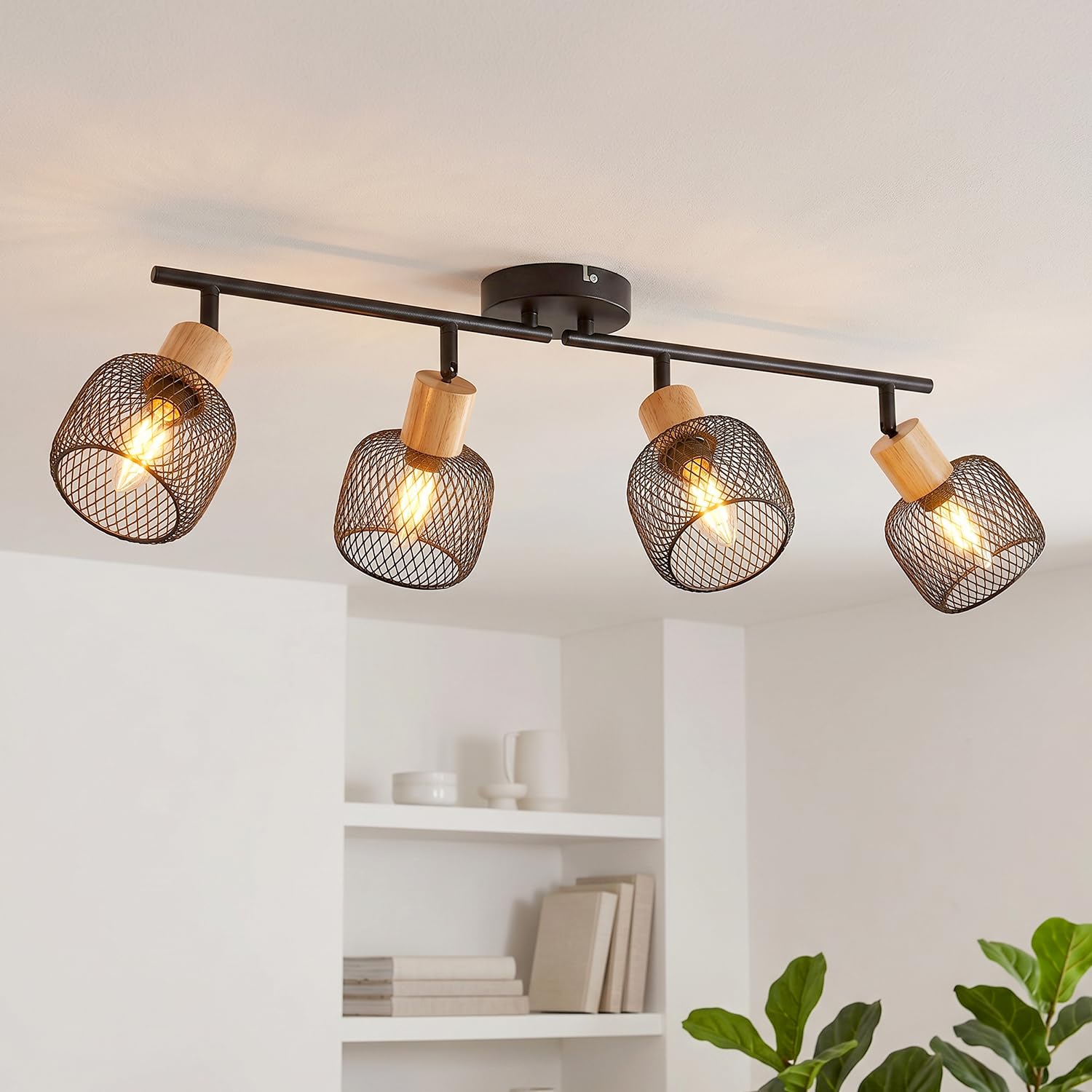 ANWIO Kitchen Lights Ceiling E14,6 Way Spotlights Ceiling Lights, Adjustable Black Cage Light Fittings, Metal Spot Lights for Living Room Bedroom Hallway Dining Room, Bulb Not Included
