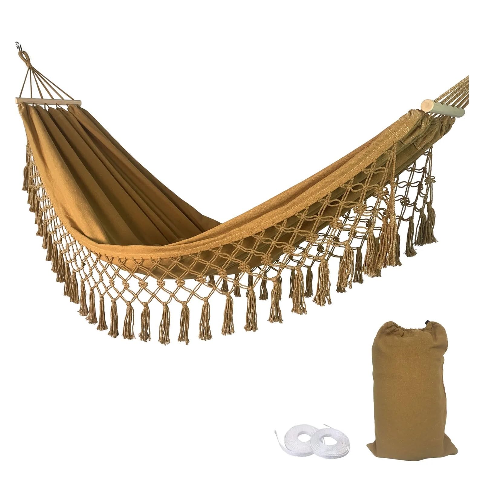 Hammock Outdoor Camping Leisure Canvas Thickened Swing Hammock Anti-rollover Perfect for Garden Patio Backyard(Camel)