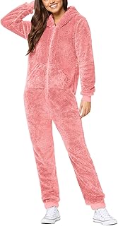 Chaqueta fina para mujer, de lana artificial, de manga larga, pijama casual de color sólido, con cremallera, suelto, con capucha, pijama informal de invierno, cálido, lindo, 1 traje para dormir,