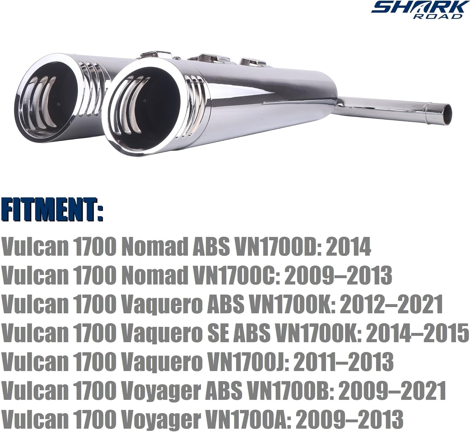 SHARKROAD Exhaust for Kawasaki Vulcan Tourers, Slip-On Pipes for Kawasaki Vulcan Vaquero 1700 and Kawasaki Vulcan Voyager 1700 Touring Models, 20CC