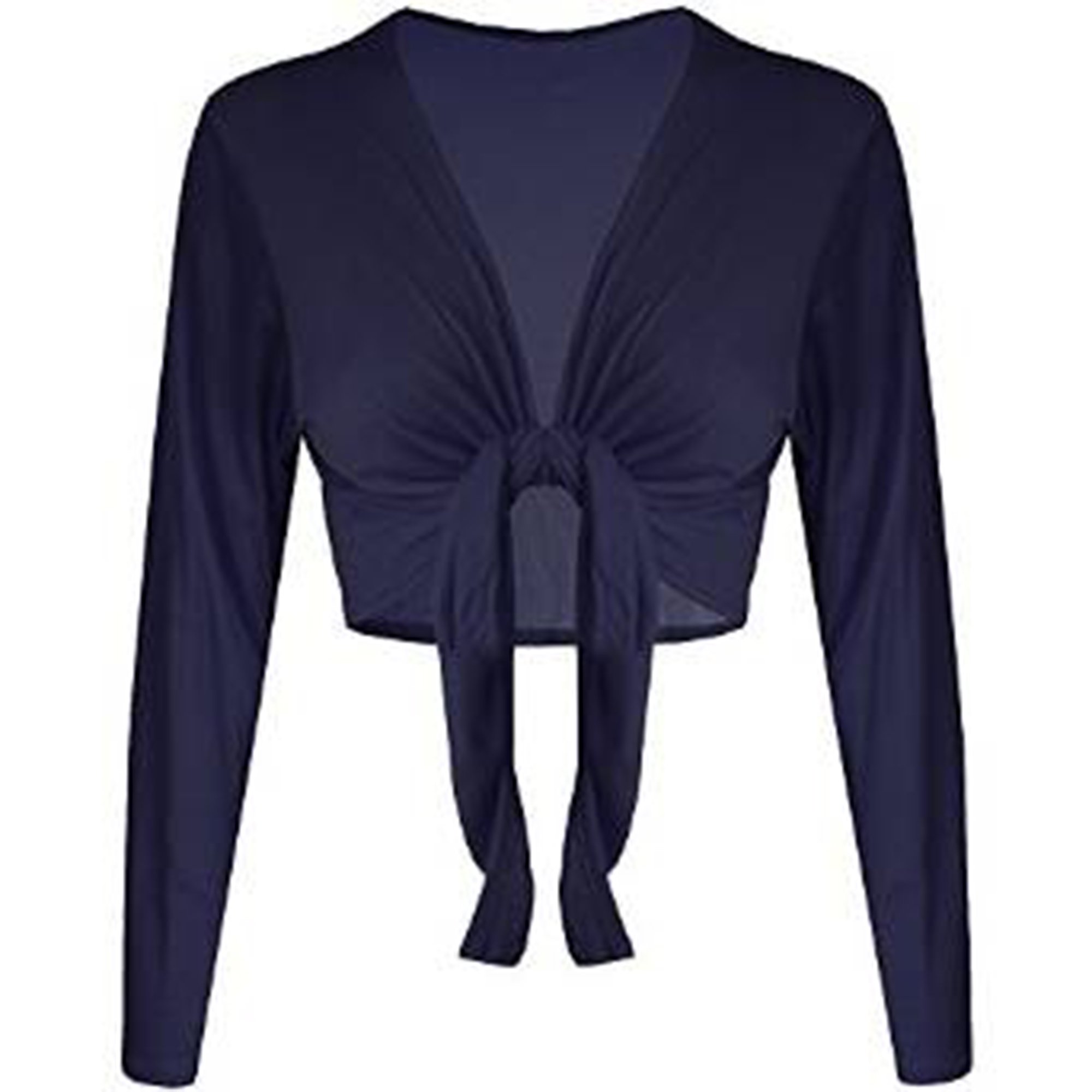 Cárdigan bolero con nudo frontal elástico y manga larga en color mostaza talla S 2
