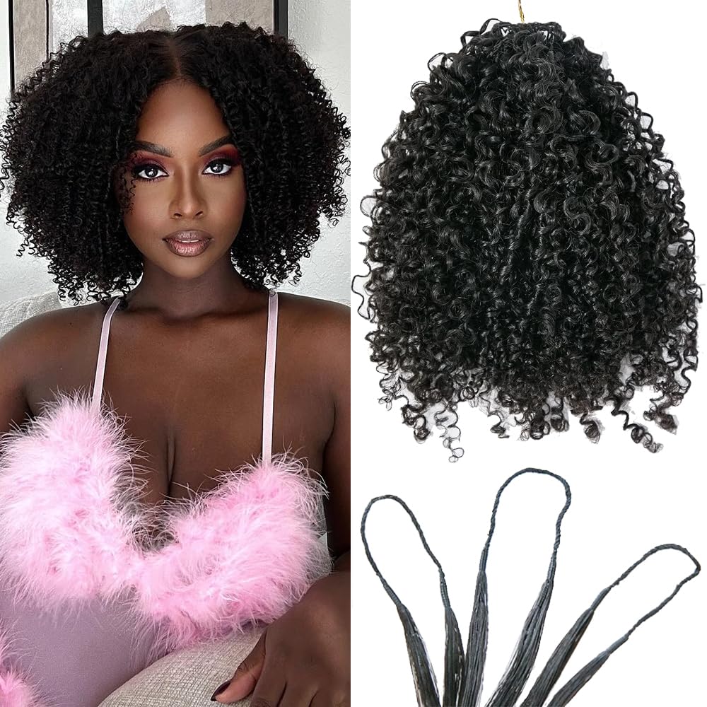 Ssawhair Afro Kinky Curly Crochet Human Hair Knotless Pre-Separated Tight Curly Virgin Human Hair Pre-Looped Reusable Feather Crochet Hair Extensions