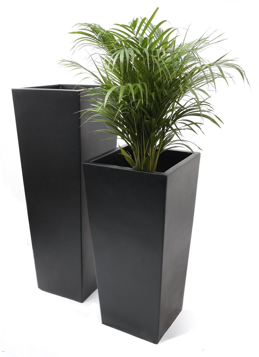 Primrose Matte Black Plant Pot Tall Flared Square Fibreglass Planter Large 90cm x 43cm (35.4in x 16.9in)