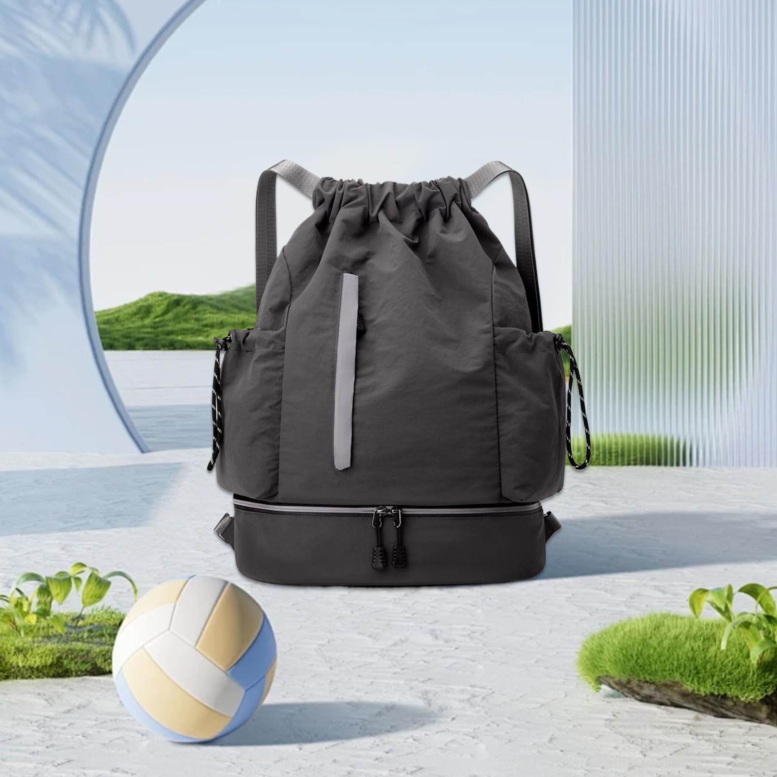 Rucksack mit Kordelzug, große Kapazität, Reiserucksäcke, wasserdichter Rucksack mit stabiler Kordel, ideal für Fitnessstudio, Fitness, Wandern, Basketball, Fußball, Picknick, Alltag, 46 x 34