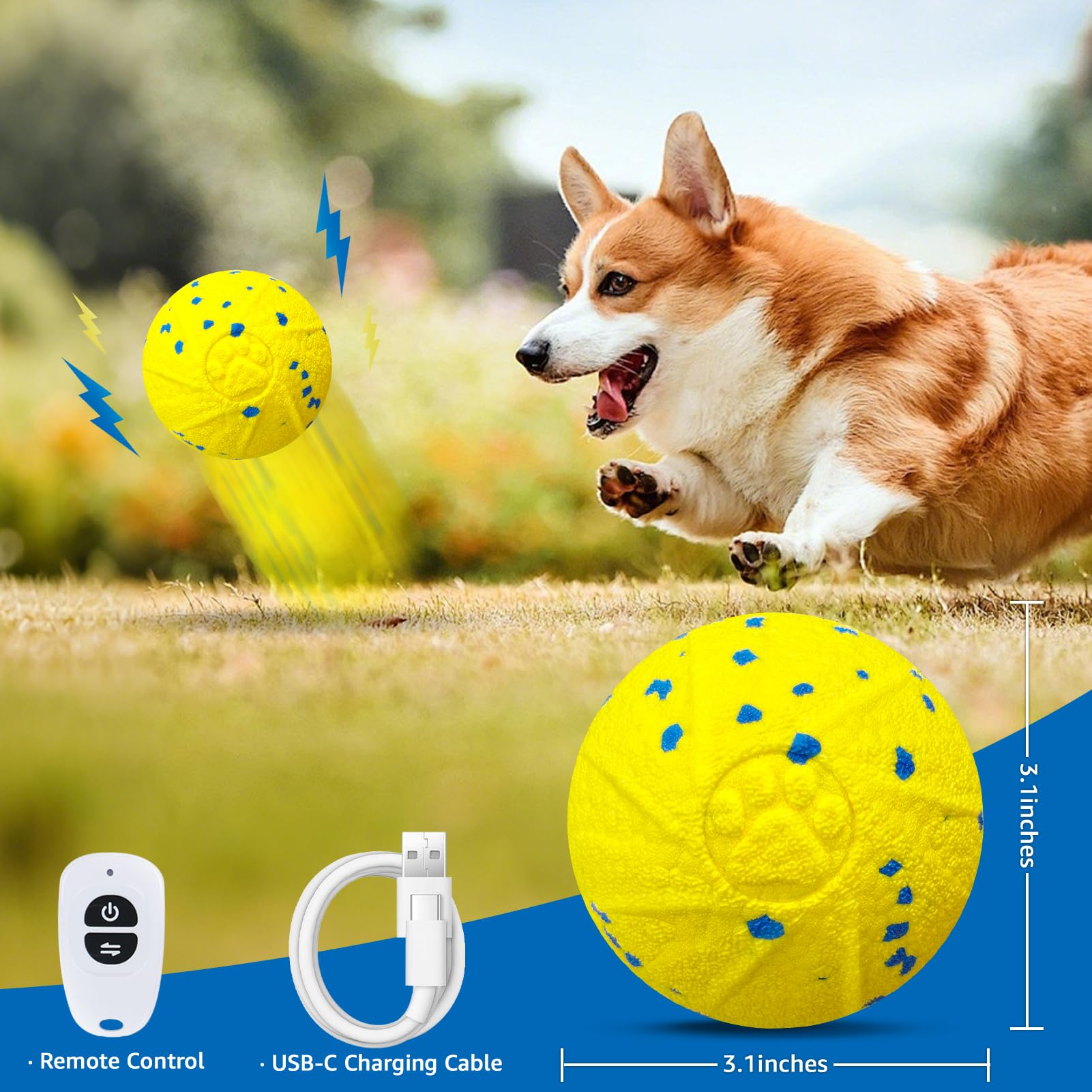 Dolita Jouet interactif pour chien avec télécommande 3 modes - Balle à mâcher robuste - Activation intelligente du mouvement - Jouet en matériau E-TPU pour mâcheurs agressifs - Pour chiens de grande
