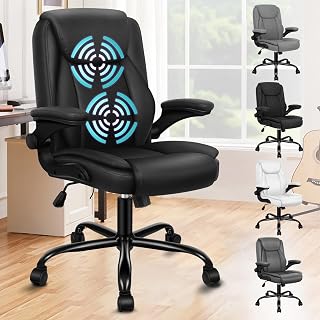 ALFORDSON Silla de Oficina de Masaje, Silla de Escritorio, 90-100 cm Silla Giratoria Ajustable En Altura con 5 Modos de Masaje, Piel PU, Negro