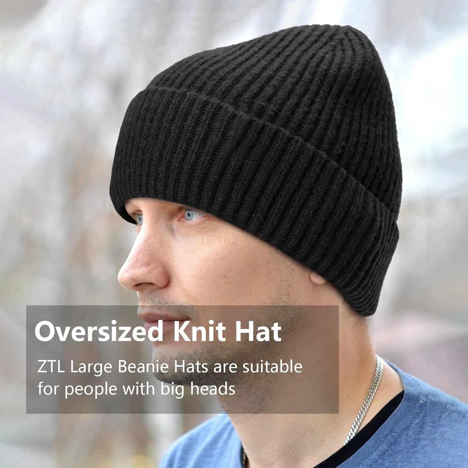 Oversize XXL Beanie Hat for Big Heads 23.6"-25.6", Large Winter Knit Hats Ribbed Stocking Hat Ski Skull Cap - Image 3