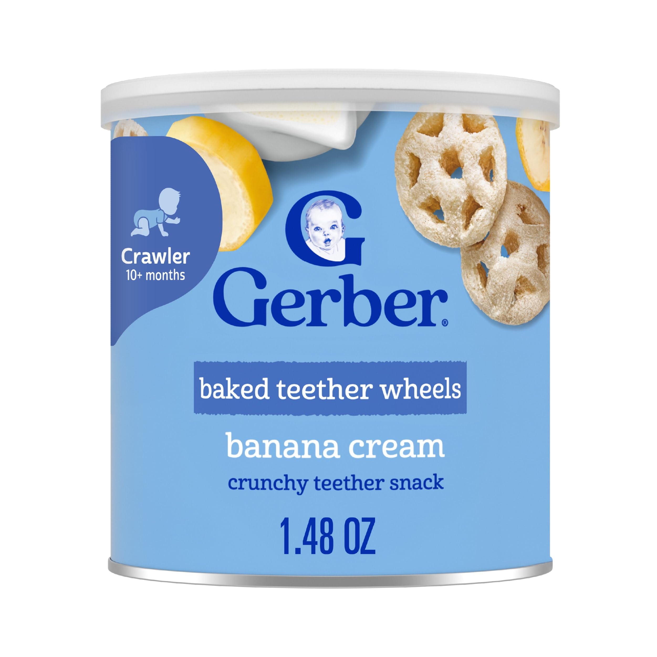 Baked Teether Wheels, Banana Cream Crunchy Teether Snack, Baby Crackers, 6PK