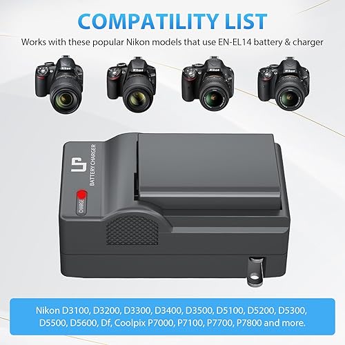 Miniatura 2 de EN-EL14 EN EL14a, paquete de 2 baterías LP y cargador, compatible con Nikon D3500, D5600, D3300, D5100, D5500, D3100, D3200, D5200, D5300, D3400,