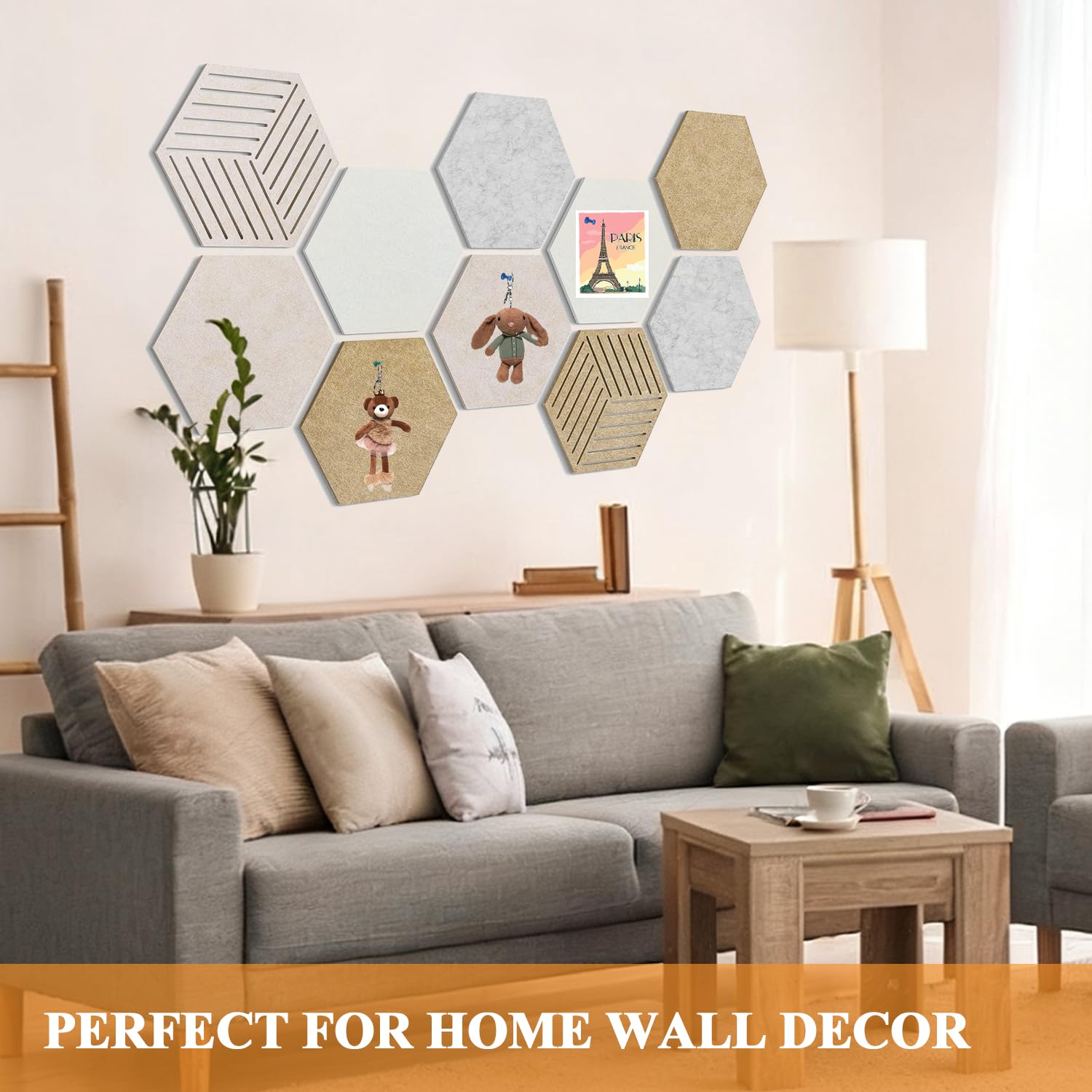 10 Stück Sechseckige Filz Pinnwand, 30x26cm Selbstklebende DIY Kork Pinnwand mit 35 Pinnnadeln, Sechseckige Korkplatte Pinnwand für Zuhause, Schule, Büro
