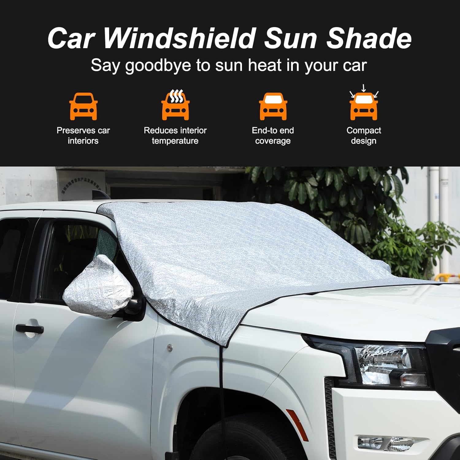 Car Windshield Snow Cover Compatible for 2022 2023 2024 2025 Nissan Frontier, for Ice and Snow, UV & Frost Wiper Mirror Protector Windproof Sunshade Cover Accessories (Silver)