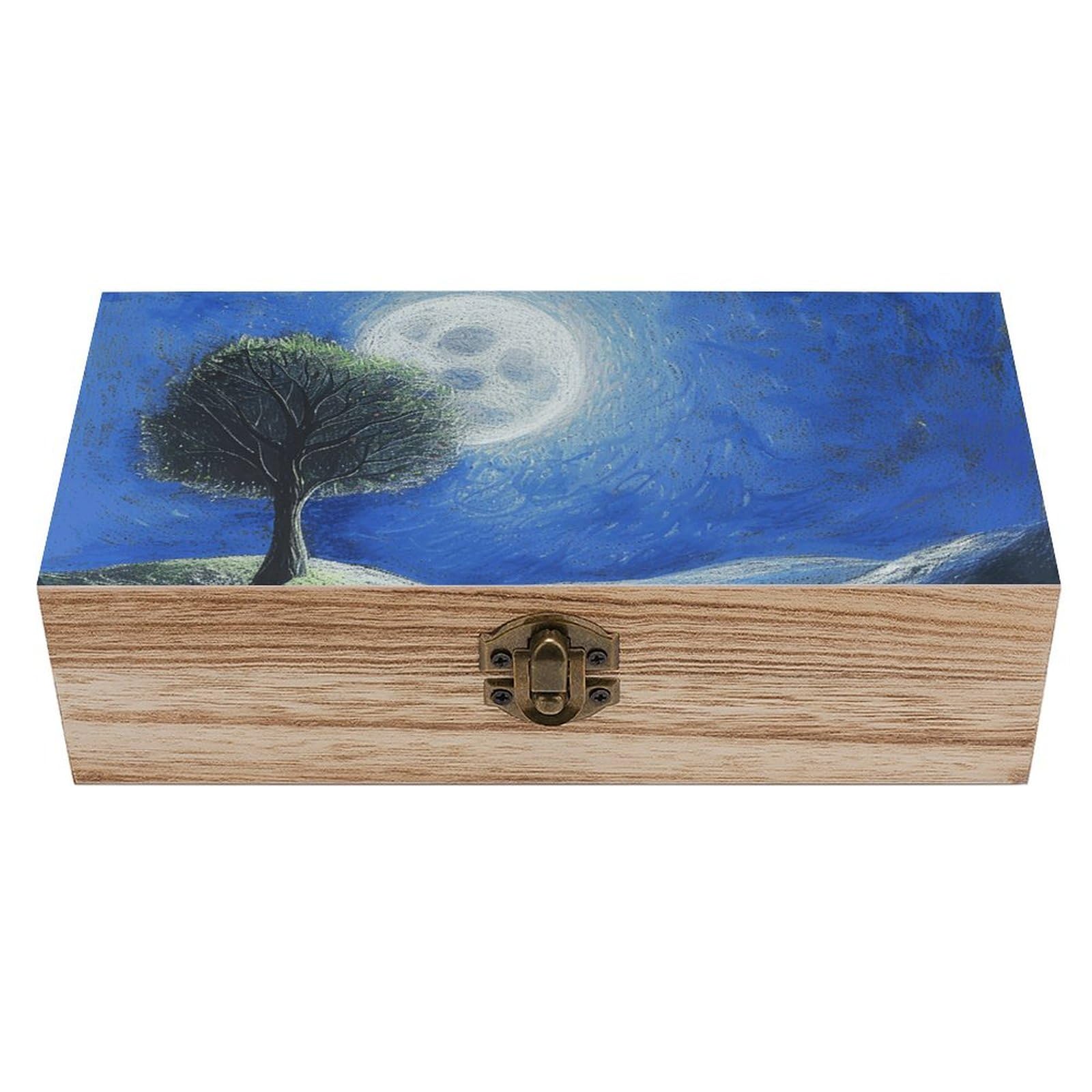 NTVOWPZO Wooden Storage Box Grass on The Mountain Wood Gift Box with Hinged Lid Vintage Decorative Boxes Jewelry Memory Box for Jewelry Art Hobbies Home Storage Treasure Keepsake Gift