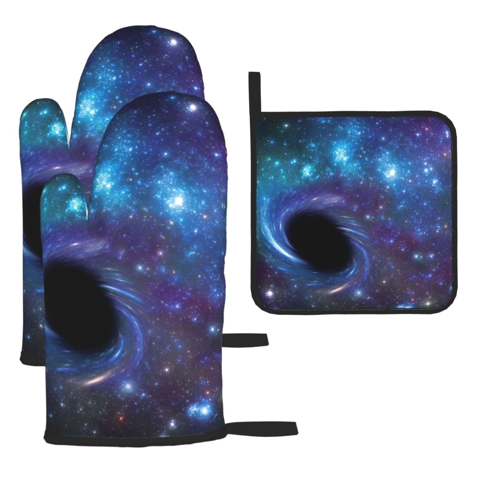 Galaxy Print Oven Mitts Kitchen Gloves Set Everyday Baking Grilling Microwaving Cooking Gift