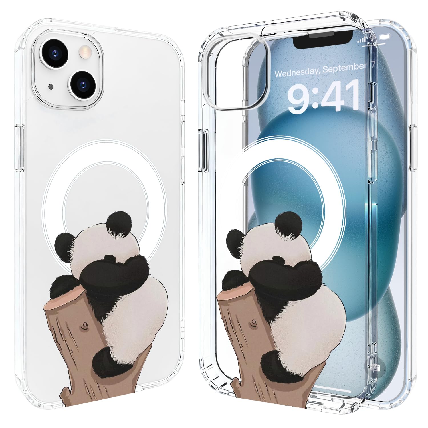 LuGeKe for iPhone 13 Pro Max Clear Magnetic Phone Case Compatible with Magsafe,Cute Panda Pattern Print Slim Shockproof Protective Case Cover for