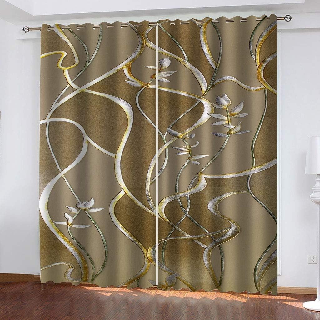 Abstrakcyjne nieprzejrzyste zasłony do sypialni, zasłona termiczna z oczkami, zestaw 2 sztuk, wys. 250 x szer. 140 cm, złote zasłony zaciemniające, ochrona przed hałasem