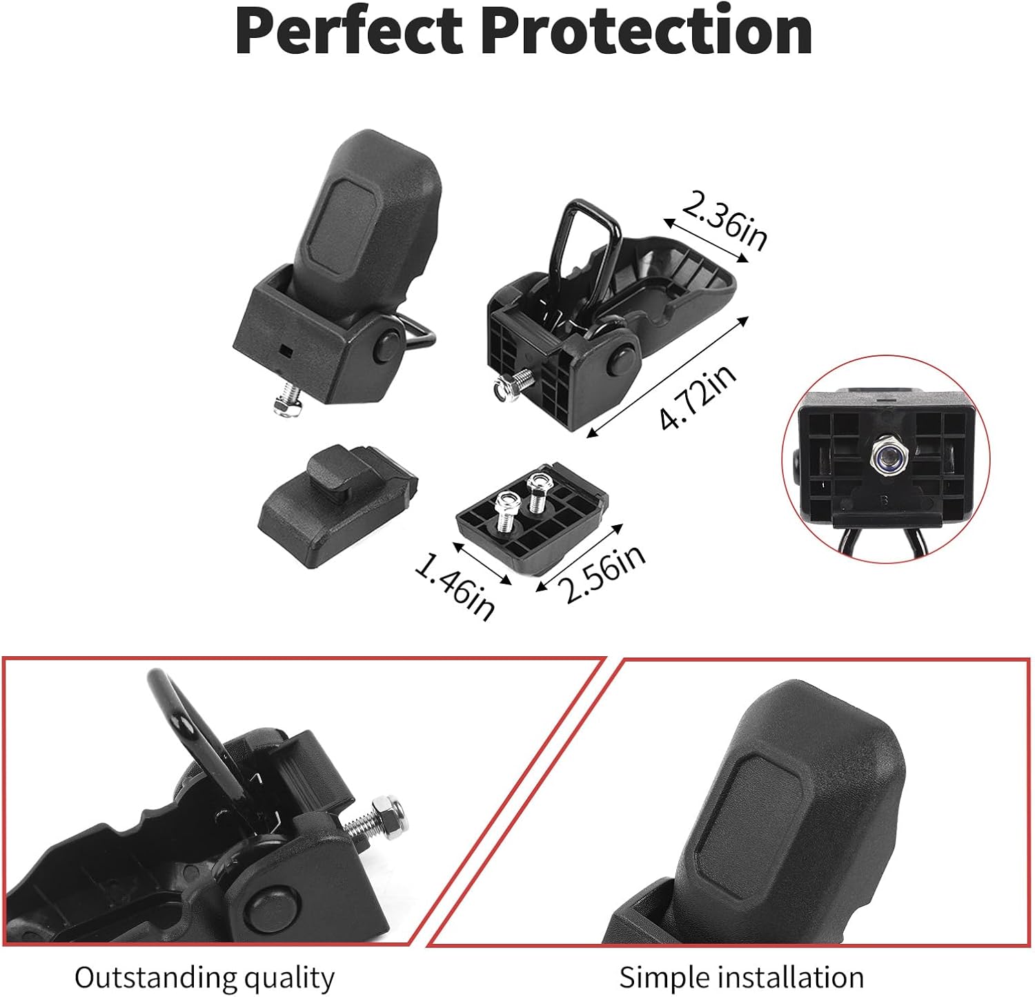 JWWY OEM Hood Latches Original Hood Lock Catch Latch Kit Compatible with 2007-2018 Jeep Wrangler JK JKU,Black 2Pcs(2026 New Model)