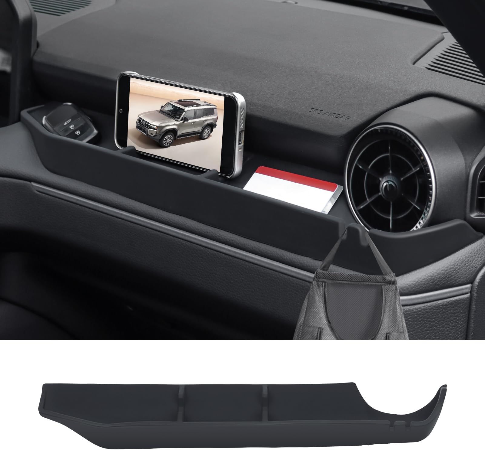 Co-Pilot Console Storage Box Suitable for 2024 2025 2026 Toyota Land Cruiser 250 1958 Prado Silicone Anti-Skid Interior Tray Organizer Mobile Phone Bracket refit Accessories (Co-Pilot Black)