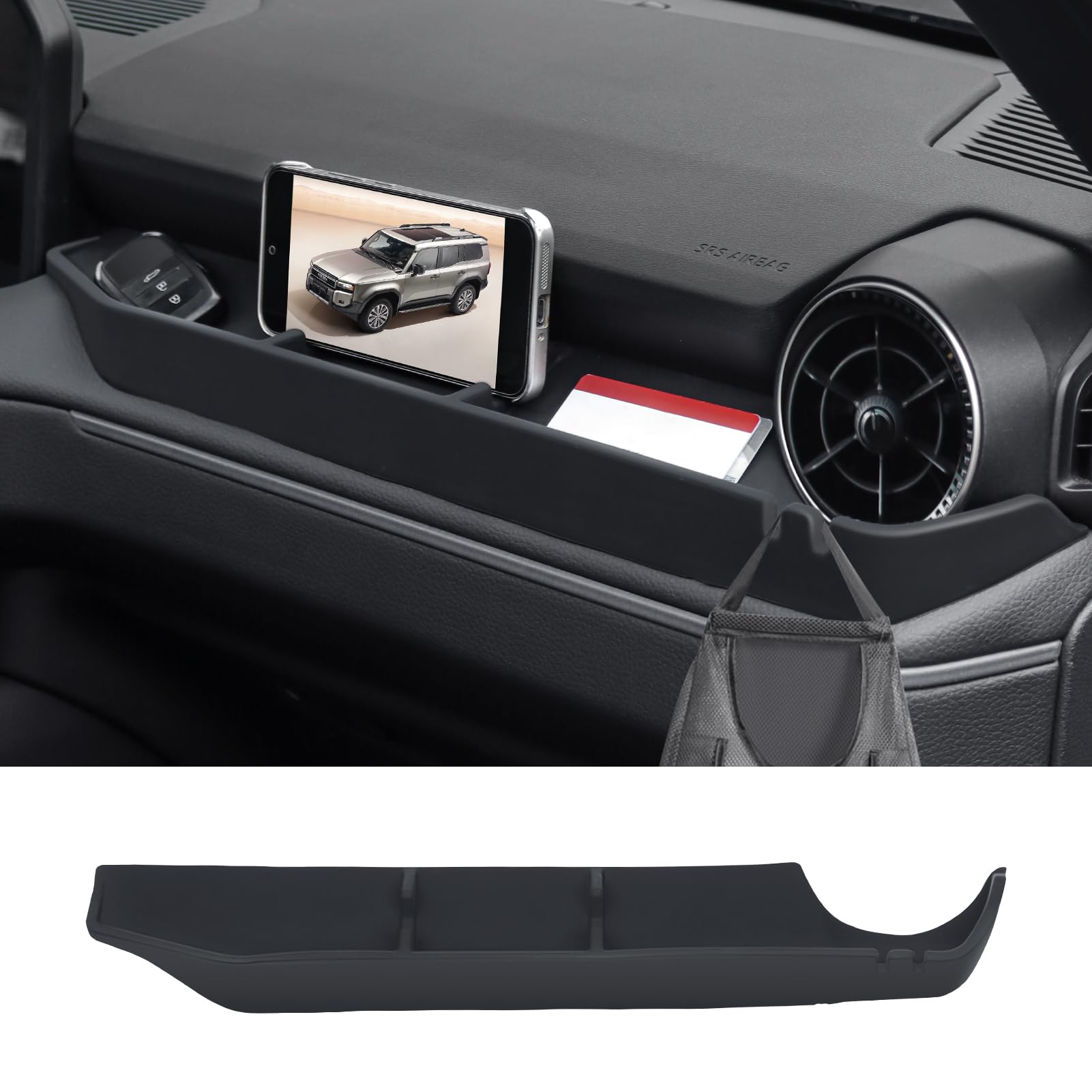 Co-Pilot Console Storage Box Suitable for 2024 2025 Toyota Land Cruiser 250 1958 Prado Silicone Anti-Skid Interior Tray Organizer Mobile Phone Bracket refit Accessories (Co-Pilot Black)