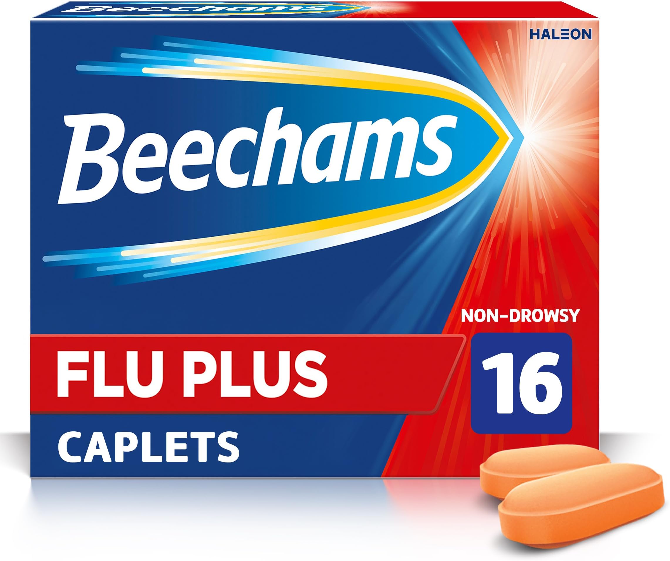 Beechams Flu Plus Caplets, Cold & Flu Relief Medicine for adults, with Paracetamol, 16s