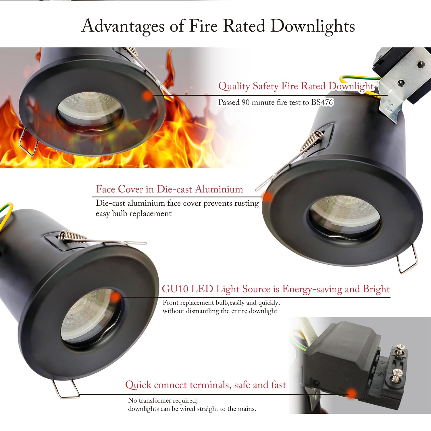 4XSweier 90 Minute Fire Rated Ceiling Recessed LED Spotlight - Image 3
