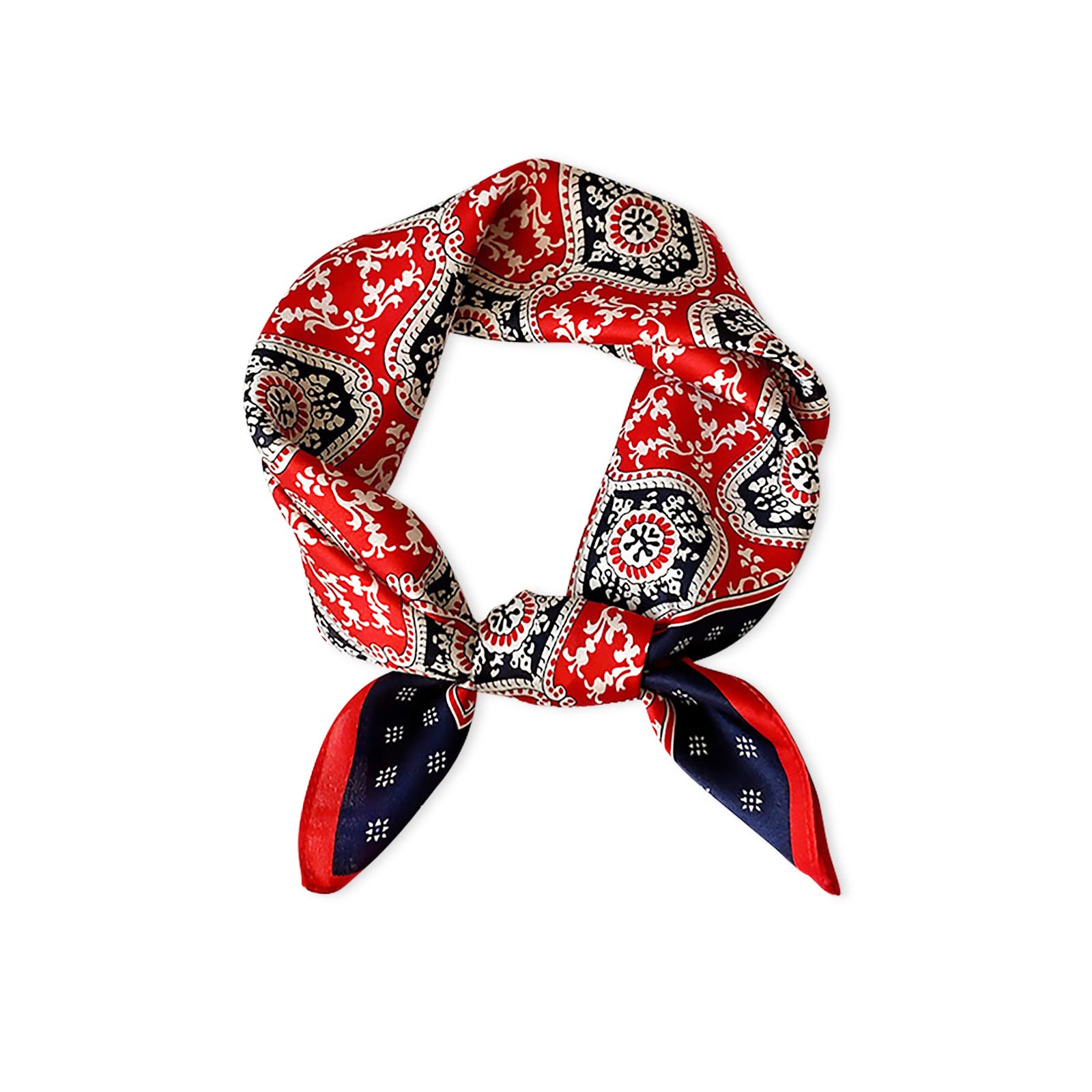 Lumisyne Women's Red Paisley Silk Scarf Small Square Scarves Vintage Chain Printed Plain Lightweight Soft Bandanas Neckerchief Decoration Headwear