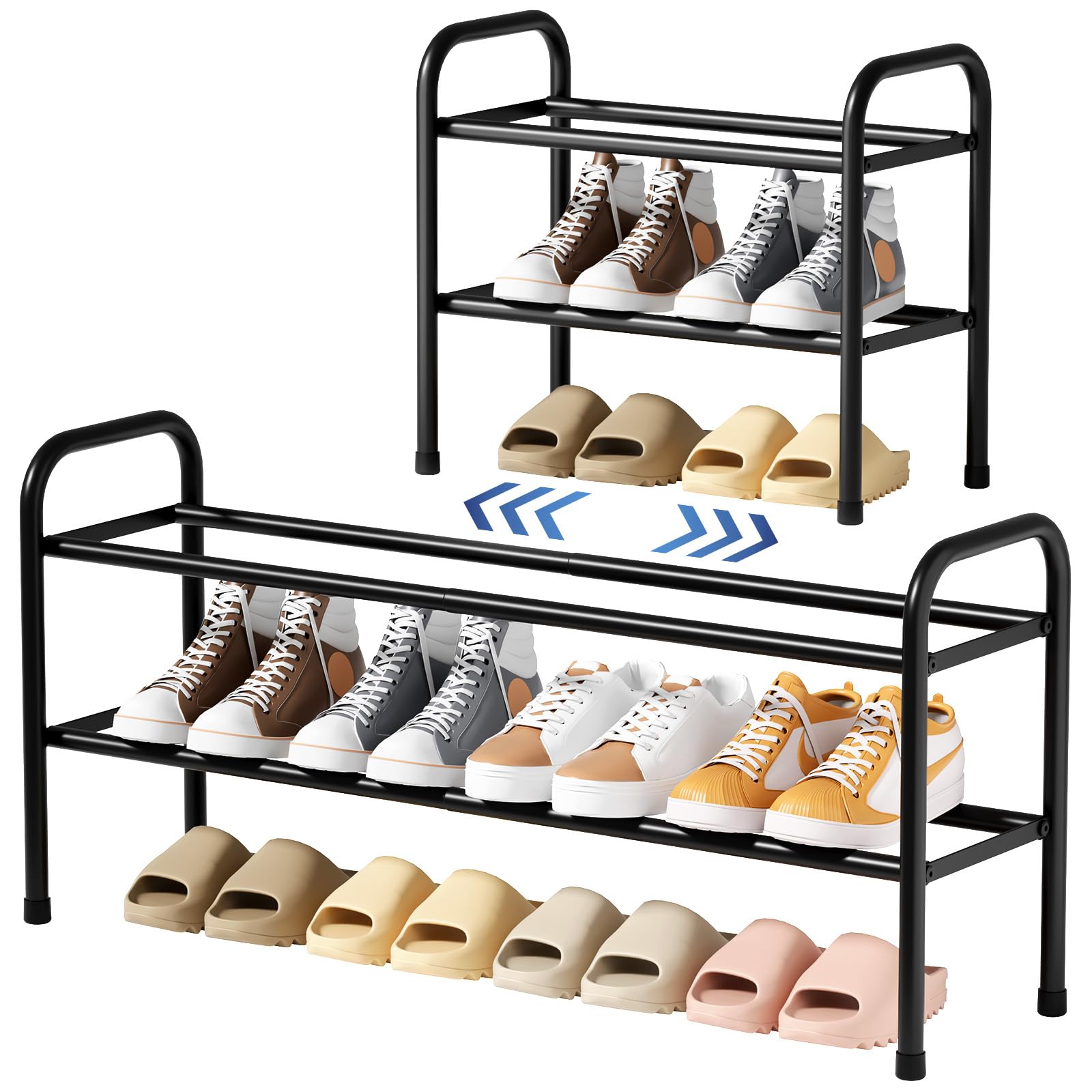 Kitsure Ausziehbares Schuhregal, 2-stöckiger Verstellbarer Metall-Schuhorganisator, Robustes und rostbeständiges Schuhregal für Eingangsbereich, Kleiderschrank oder Schlafzimmer