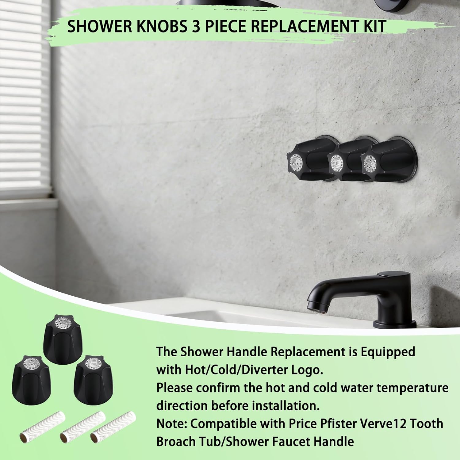 39619 Bathtub and Shower 3-Handle Remodel/Rebuild Trim Kit for Price Pfister Verve Faucets, Includes 12H-2H, 12H-2C, 12H-18D Stems and Flange Base and 3 Stems