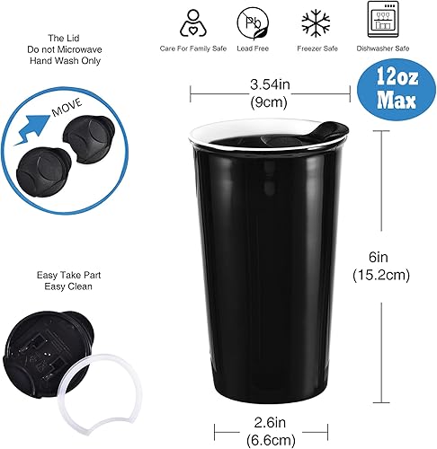 Miniatura 56 de Taza de café de viaje de cerámica, 12 onzas, portátil, taza de viaje con tapa, taza alta de doble pared, vaso para llevar para portavasos de NewDay