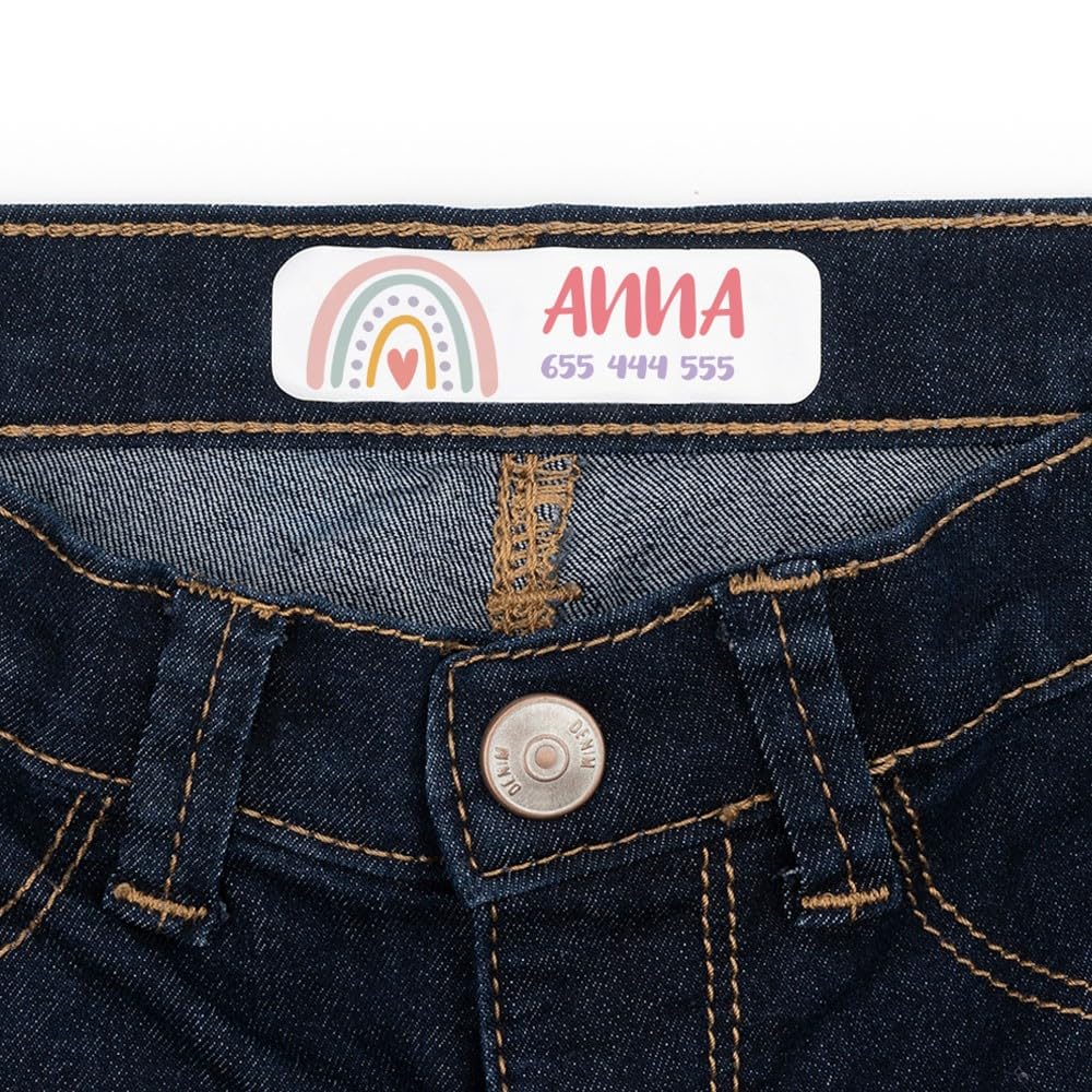 Wanapix | Etiquetas para Ropa Personalizadas con Nombre | Cinta Termoadhesiva para Planchar | Niños, Guarderías, escuelas, colegios | Pack de 24 | 5x1,4 cm | Arcoíris