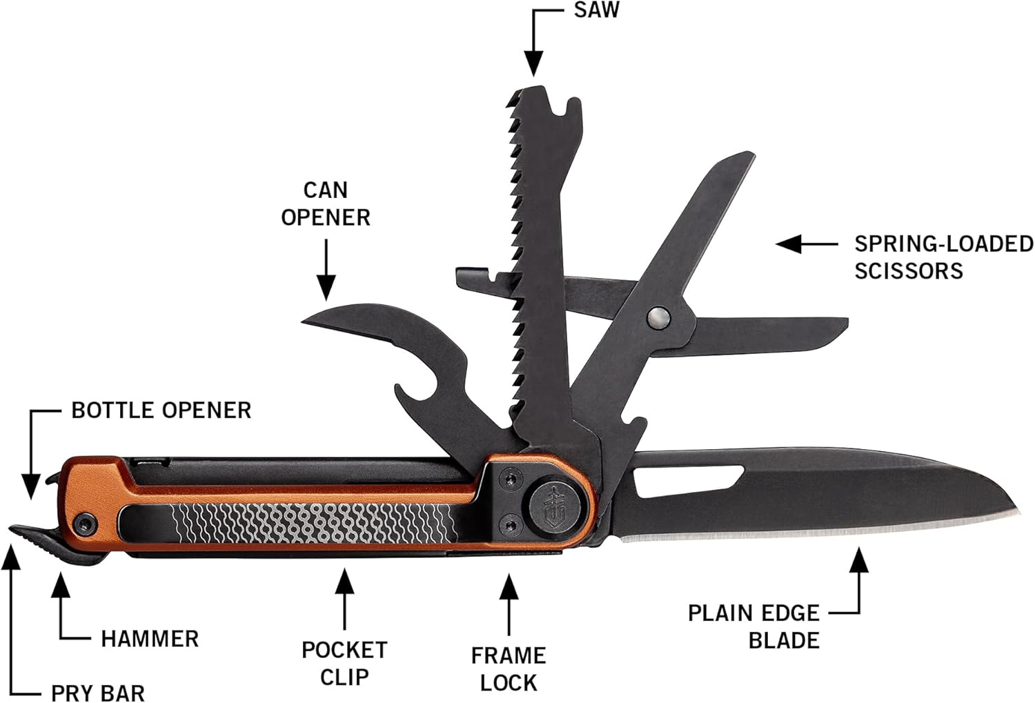 Gerber Gear Armbar Scout 7-in-1 Multi-tool - 2.5" Plain Edge Blade, Hammer, Scissor, Saw - EDC Gear and Equipment - Burnt Orange