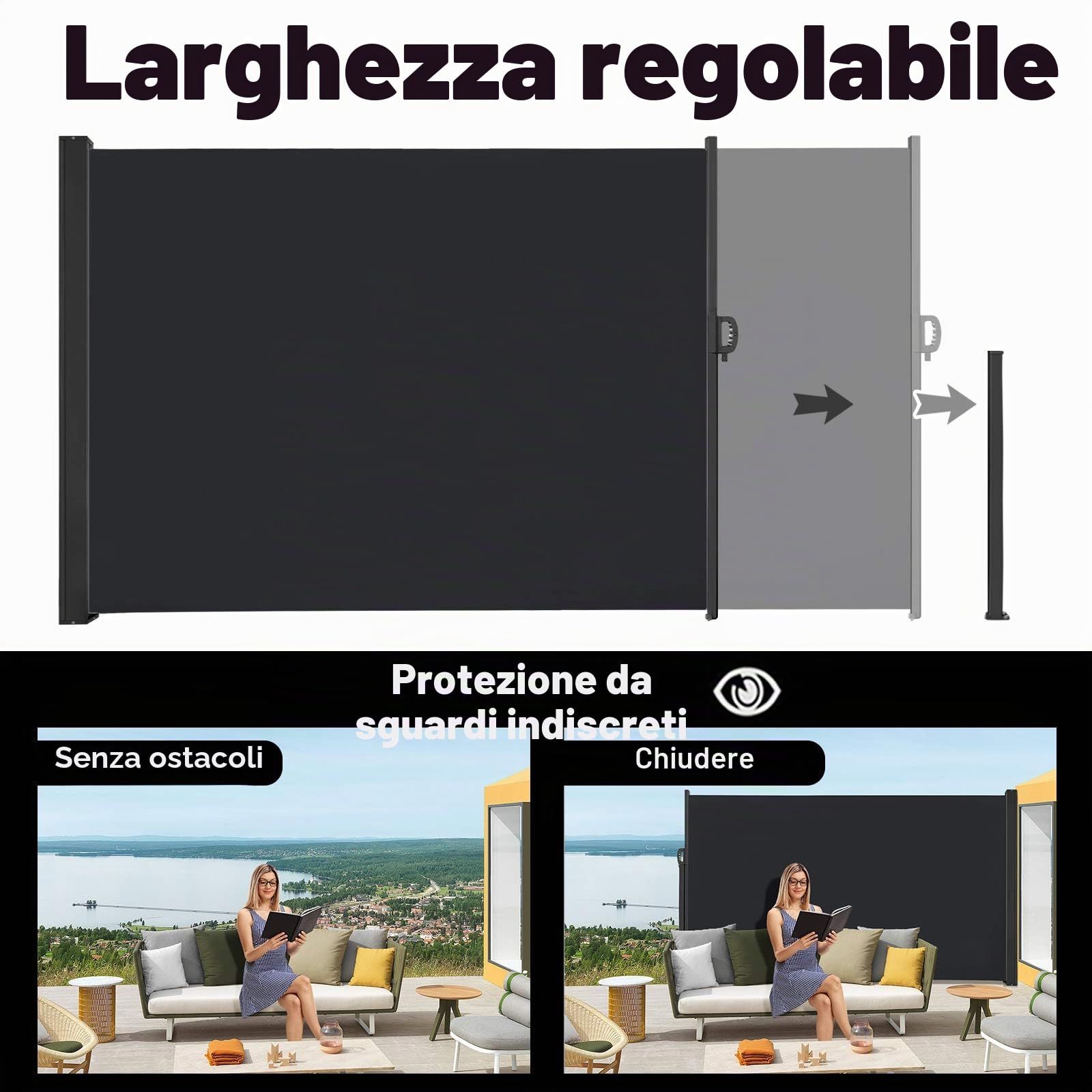 Froadp Tende da Veranda da Giardino, 160x300cm Tenda da Sole Laterale Estensibile, Paravanti Resistente in Poliestere, Frangivento Protezione per Balcone Terrazza Privacy(Antracite)