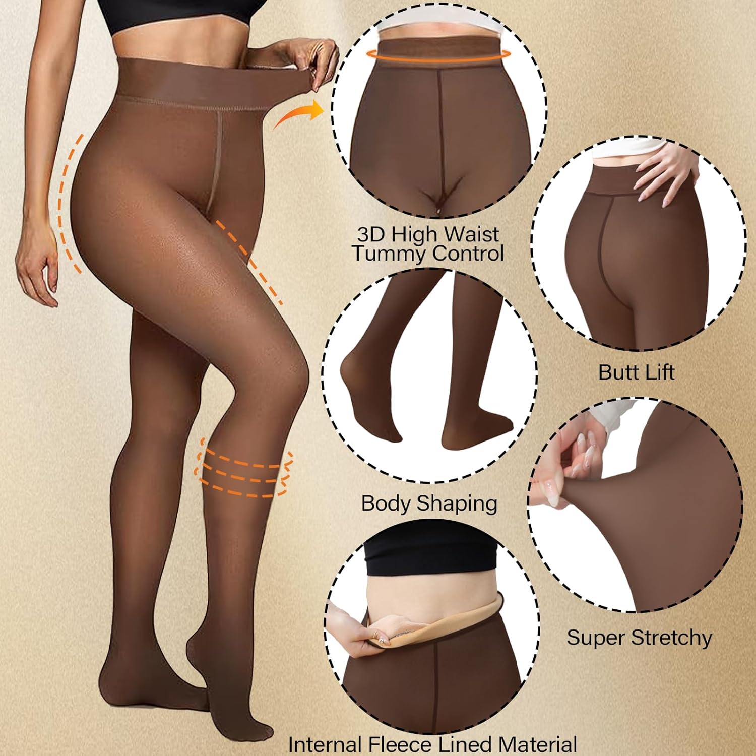 Delcast 2 Pairs Fleece Lined Tights Women，Fake Translucent Thermal Sheer Thick Pantyhose Leggings for Winter - Image 4