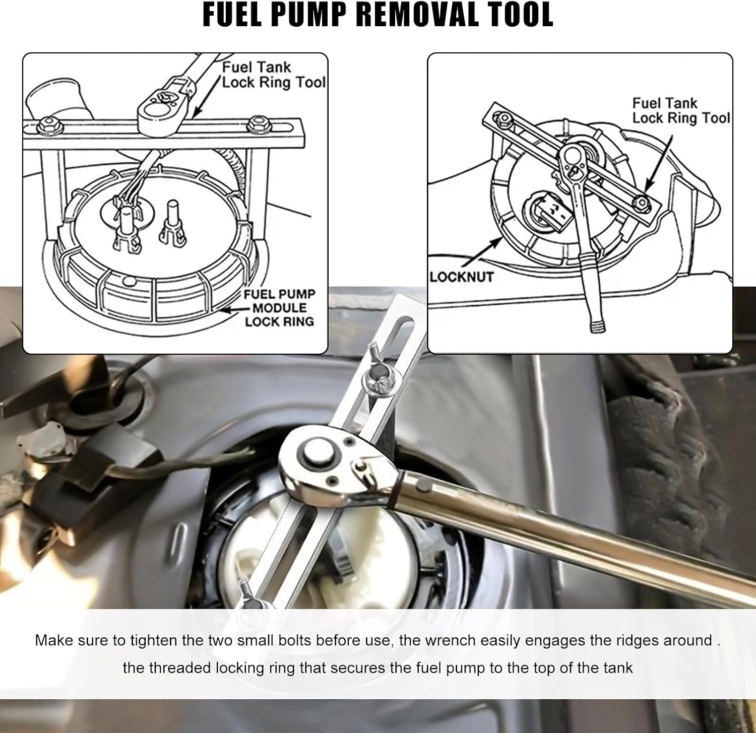Fuel Pump Removal Tool, Adjustable Fuel Pump Lock Ring Tool for Easy Removal and Installation, Universal Alloy Steel Petrol Tank Lid Cover Spanner Repair Kit, Car Accessories (Curve)