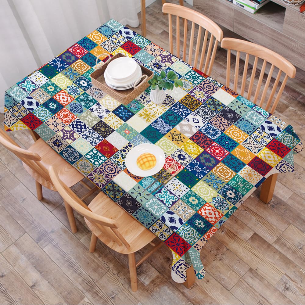 Dalexhm Moroccan, Oriental Pattern With Patchwork Or - A1 Table Cloth Wipe Clean Rectangular, Wipeable Tablecloths,Dining Table Cover For Kitchen Outdoor Garden Table,Moroccan, Oriental Pattern With Patchwork Ornament Tiles In Grid Style. A,54X72 In