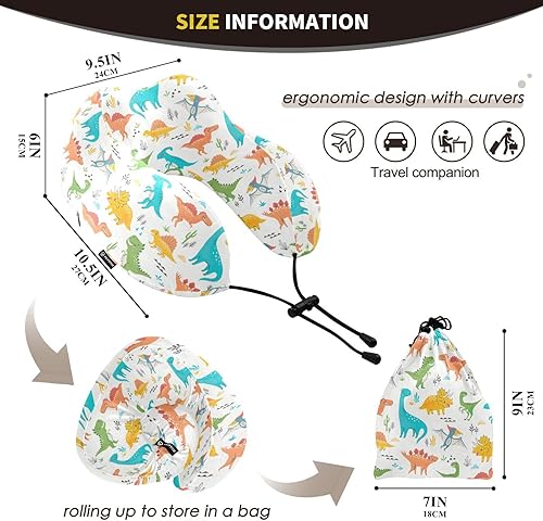Miniatura 3 de Lindas almohadas de viaje para niños con diseño de dinosaurios, almohada de viaje de espuma viscoelástica para vuelos largos, avión coche y uso