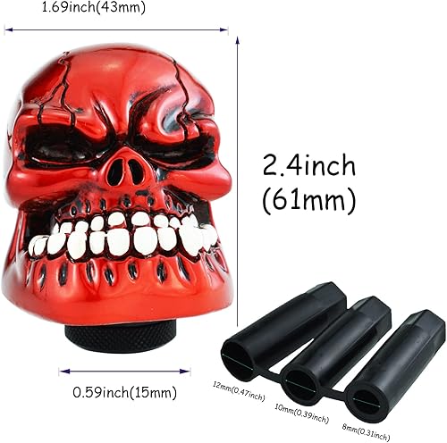 Miniatura 7 de Pomo de palanca de cambios de resina de calavera para automóvil, pomo de palanca de cambios de transmisión brillante para la mayoría de vehículos