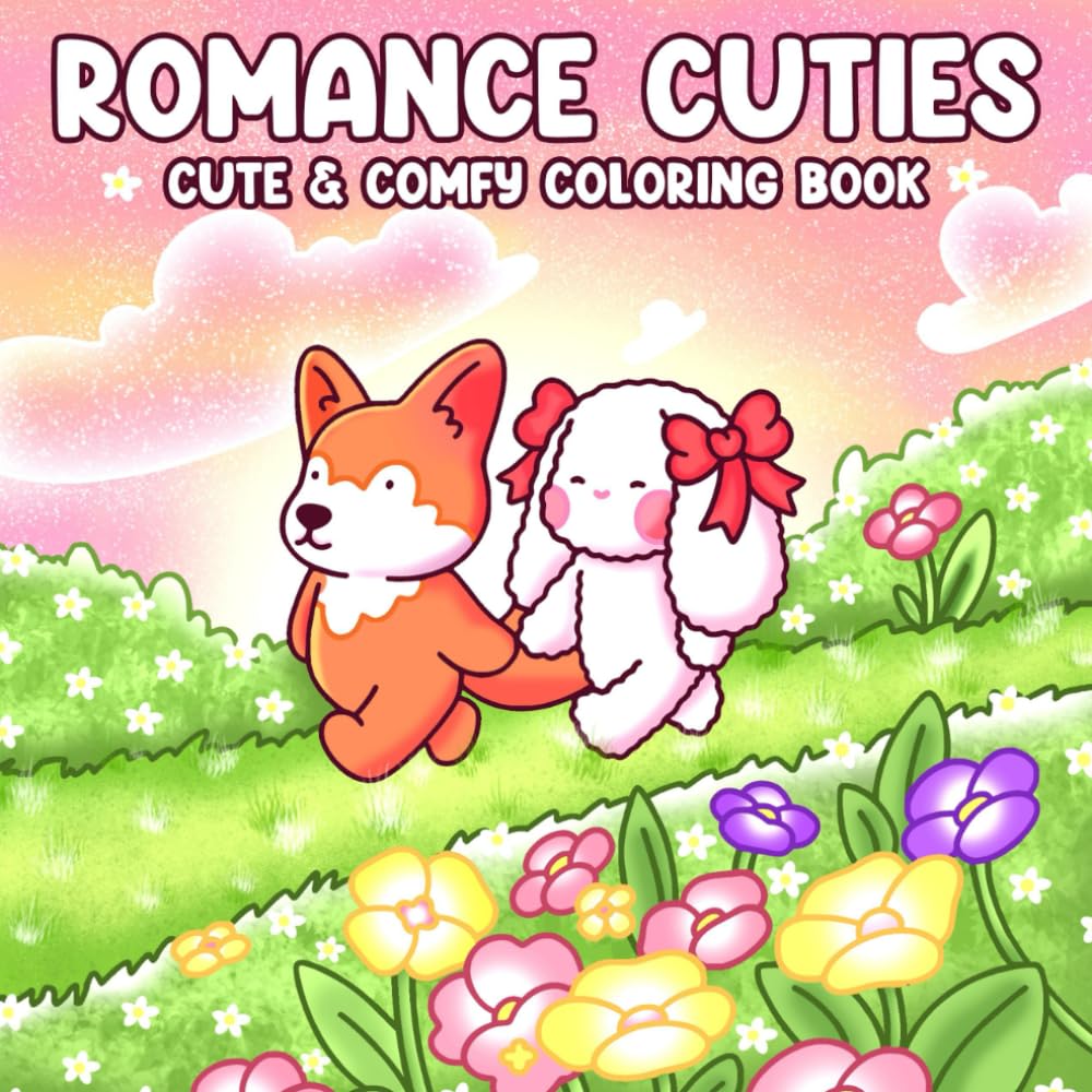 Romance Cuties Coloring Book: Cute and Romantic Coloring Pages for Adults & Teens with Fuzzy Animals in Love Moments to Relax, and Celebrate Love This Valentine’s Day